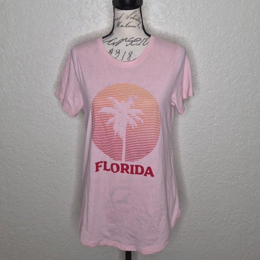 Old Navy Florida Palm Tree Sunset Graphic Tee Pink Medium